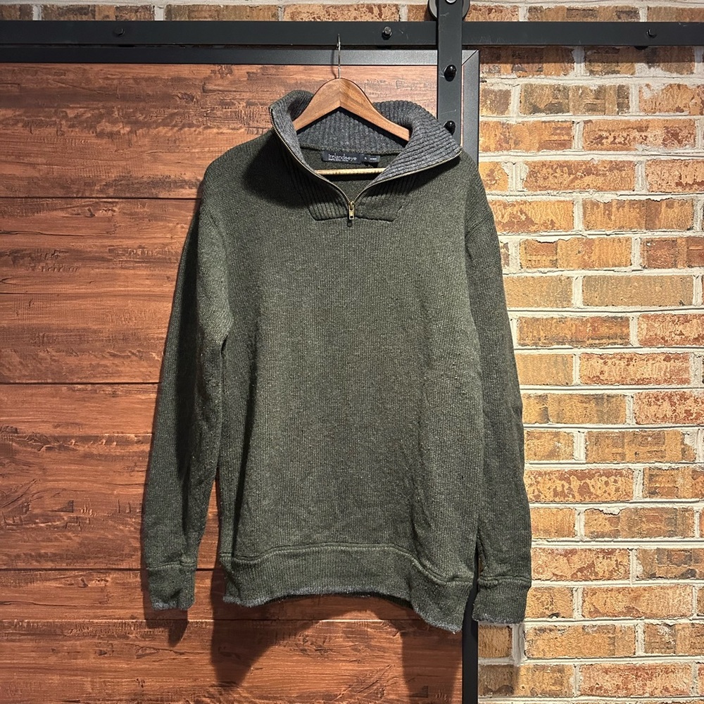 Men's Irelandseye Olive green 100% Lambswool Sweater Sz XL (#42)